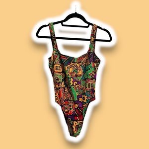 Vintage abstract full-piece bathing suit